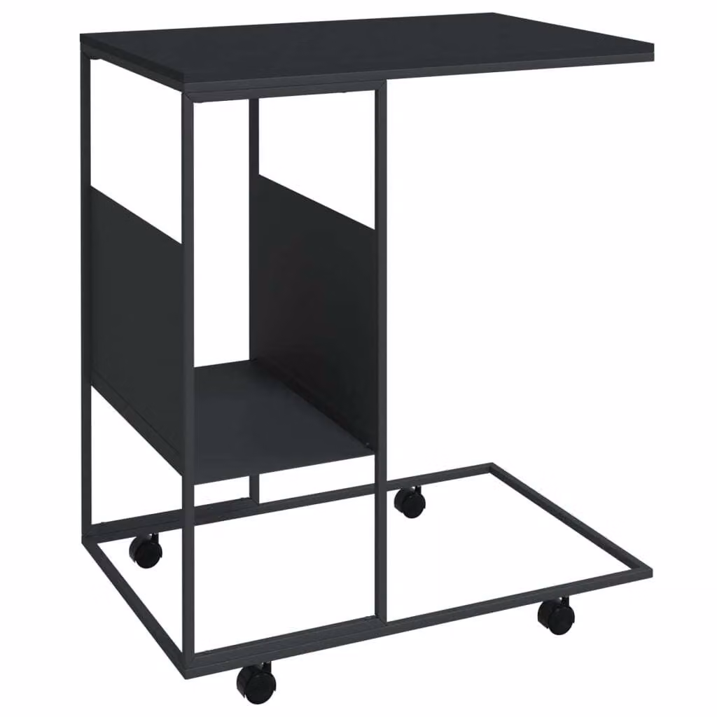 Tavolino con Ruote Nero 55x36x63,5 cm in Legno Multistrato