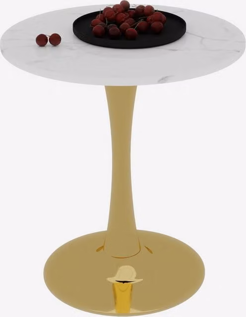 Tavolino da salotto rotondo con piano in marmo artificiale bianco e oro in stile moderno minimalista – 1