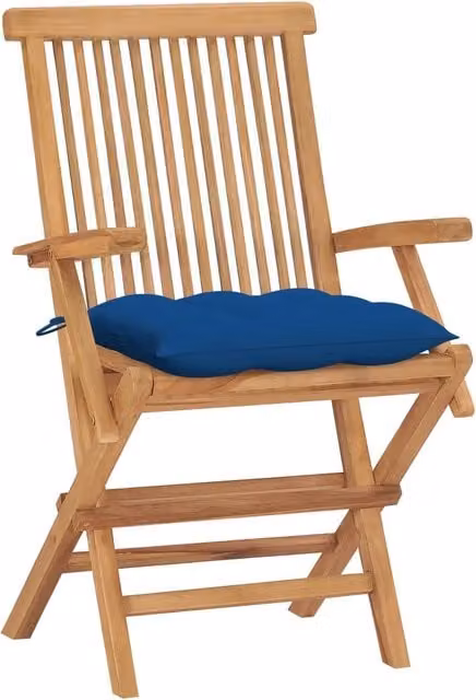Set di 4 sedie pieghevoli vidaXL in legno di teak con cuscini blu per giardino e terrazza