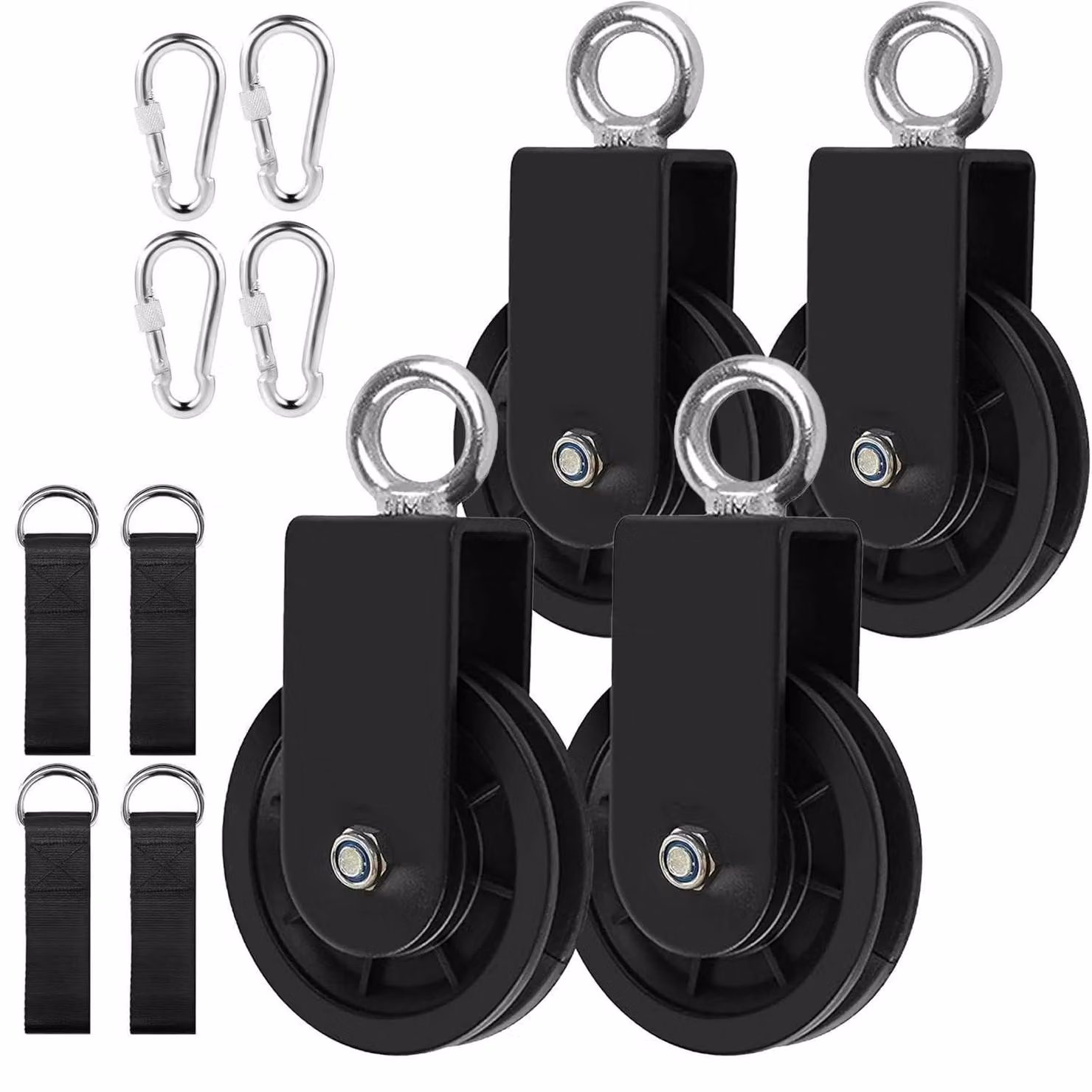 Set di bobine per cavi, 4 pezzi, diametro 90 mm, rotazione a 360°, con gancio a U