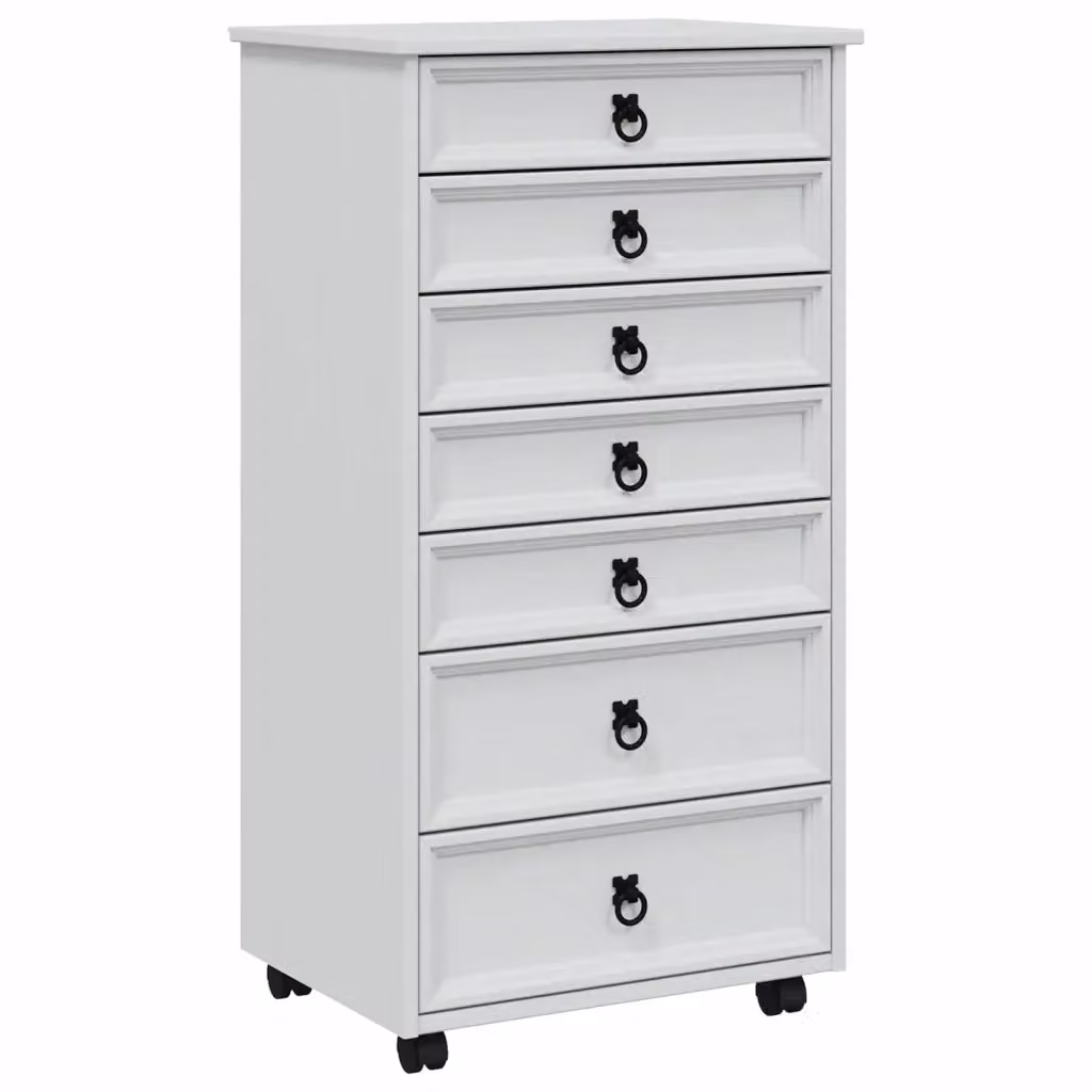 Armadietto con cassetti su ruote vidaXL in legno di pino stile rustico bianco e nero – 2