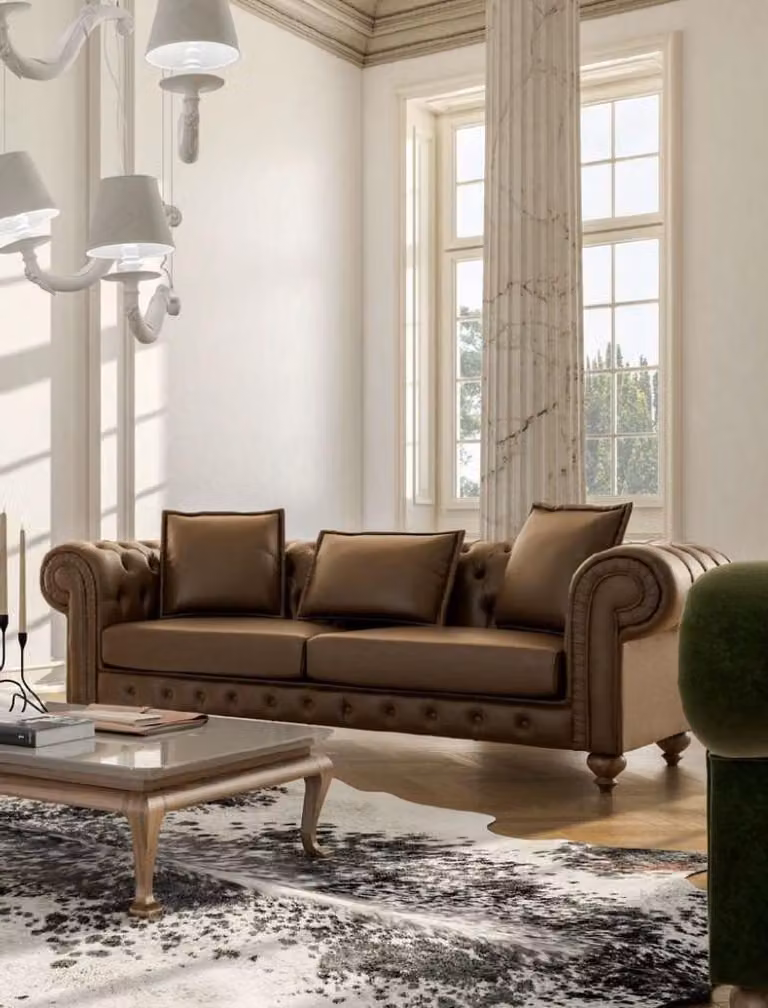 Brauner Dreisitzer Wohnzimmercouch Luxus Leder Sofas Stil Möbel