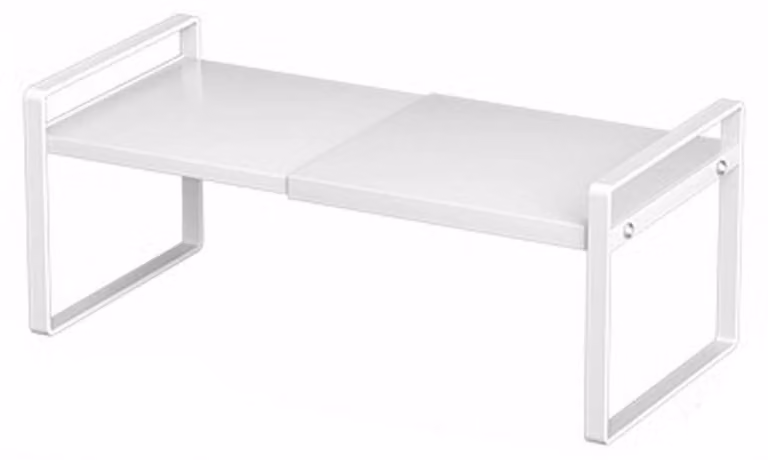 Organizzatore estensibile per scaffali, metallo bianco, dimensioni 25-45 x 22 x 17 cm