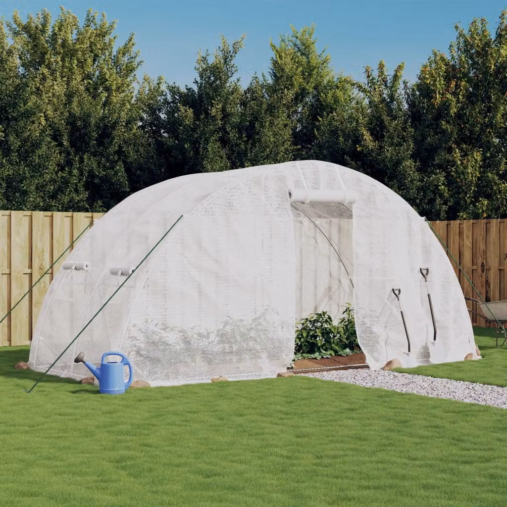 Serra con telaio in acciaio bianco vidaXL da 10 m², L: 5 m, P: 2 m, H: 2,3 m