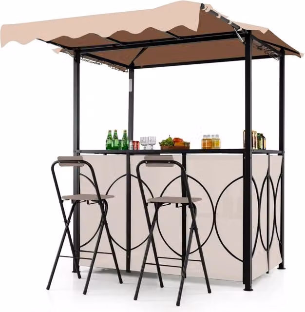 Lotto di 1 gazebo per barbecue con tavolo da bar 193 x 117 x 240 cm spazio riparato comfort da esterno in stile caffè in poliestere caffè 20_0012133