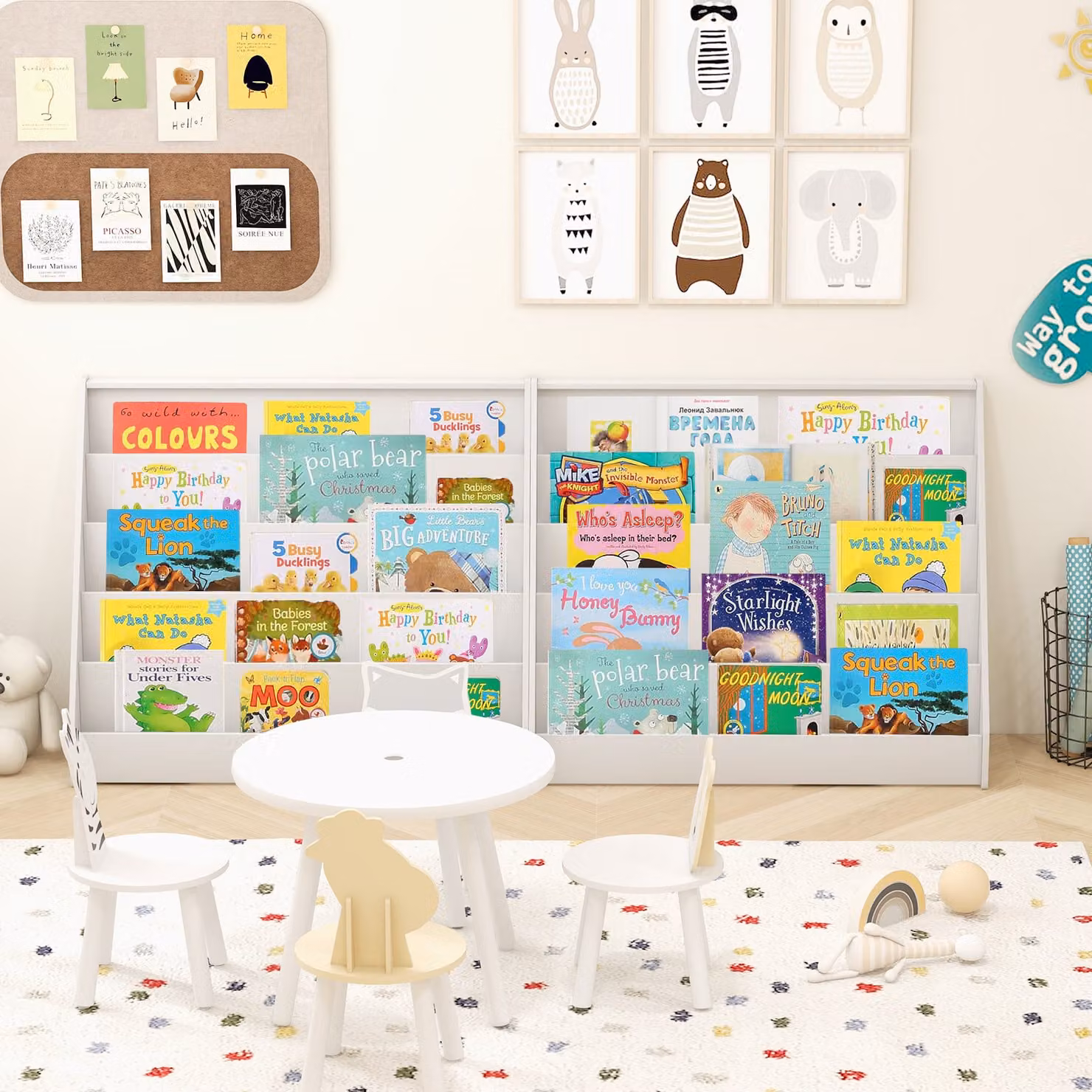 Libreria da terra Costway per bambini a 5 livelli, porta riviste moderno in MDF bianco per cameretta