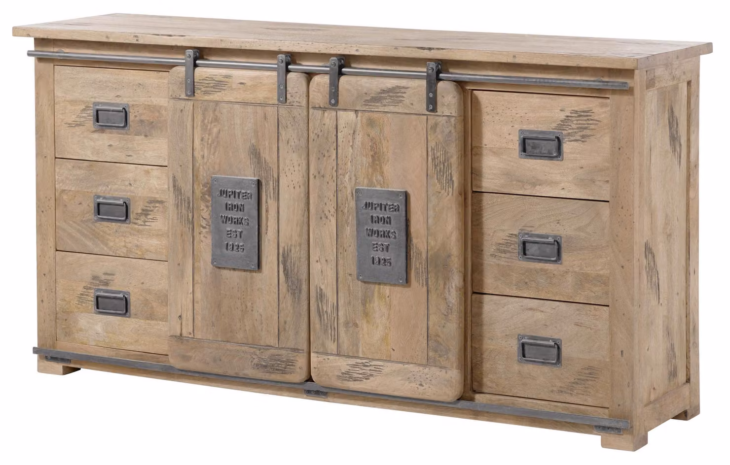 MASSIVMOEBEL24 | Sideboard Mango 170x45x90 beige lackiert RAILWAY #393