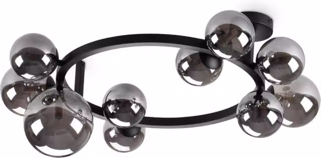 Plafoniera Ideal Lux Perlage Moderna in Metallo Nero e Oro con 10 Luci G9 e Vetro Trasparente