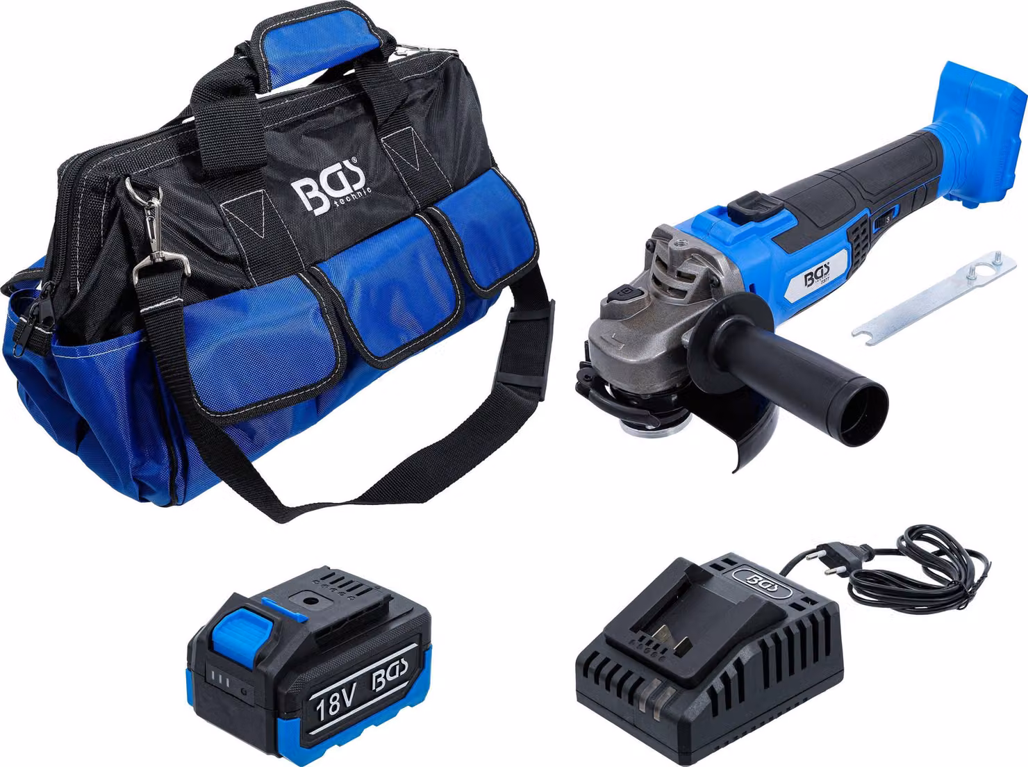 BGS-7396 Set di smerigliatrici angolari a batteria brushless 18 V con batteria e caricatore rapido