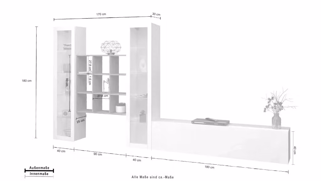 Parete attrezzata Onir WH bianca con mobile TV e libreria in legno rovere con 2 vetrine per il tuo soggiorno – 2