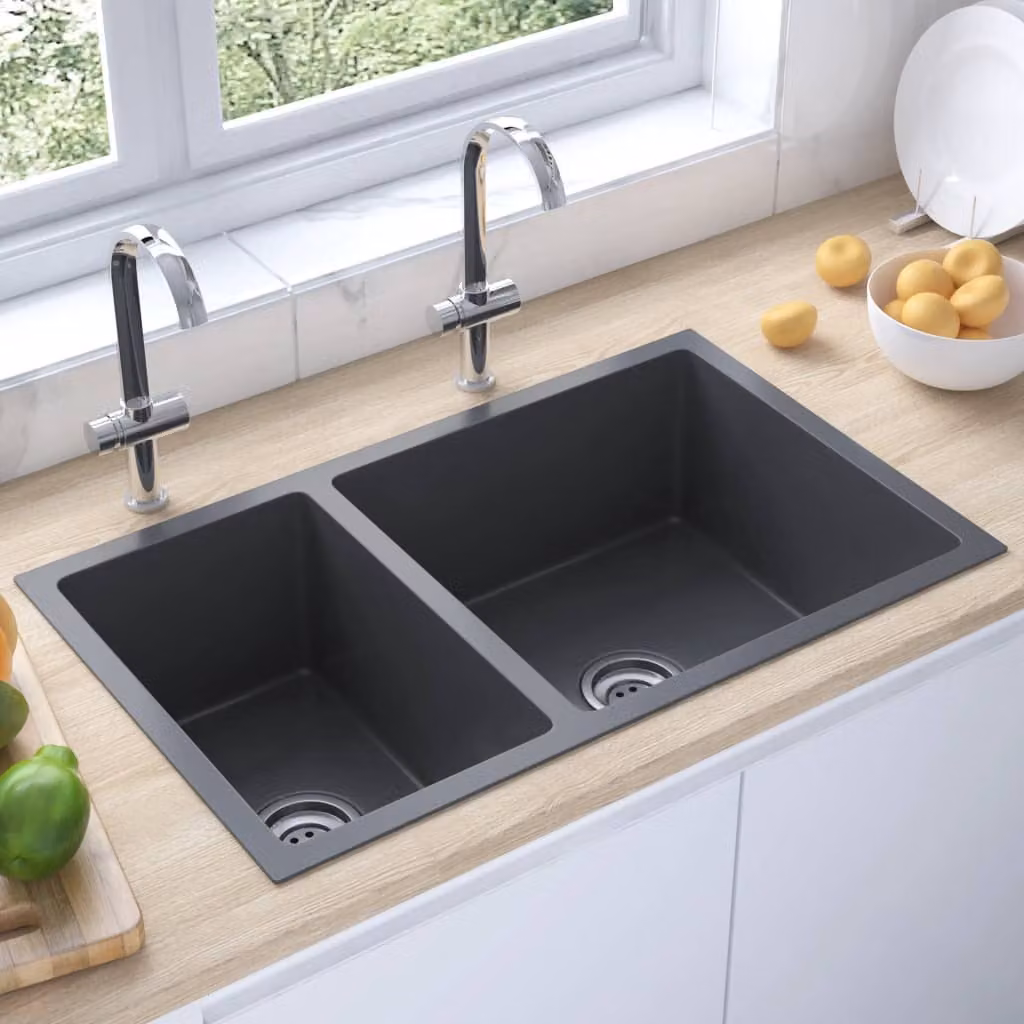 The Living Store Lavello da cucina nero in acciaio inox