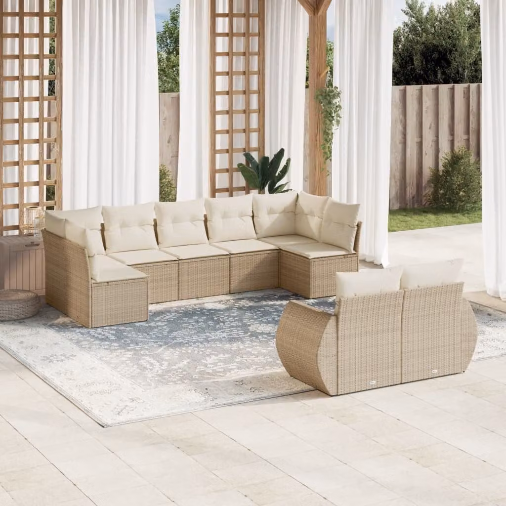 Set Divano da Giardino a L vidaXL 9 pz con Cuscini Beige e Struttura in Metallo – 1