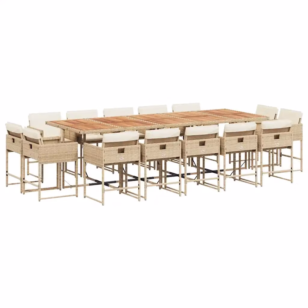 Set da pranzo da giardino vidaXL in polyrattan e legno di acacia con 15 pezzi e cuscini beige e bianchi – 2