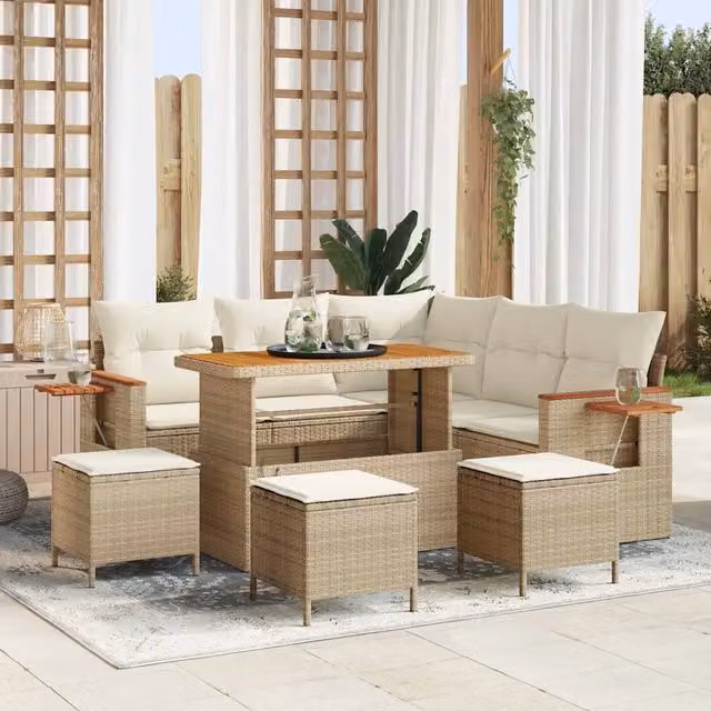 Set Divano da Giardino 10 pz 9-Numero di posti Beige e Crema 3365131
