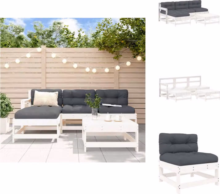 vidaXL Set di 5 pezzi da giardino con cuscini in legno massiccio bianco - Set di mobili da giardino