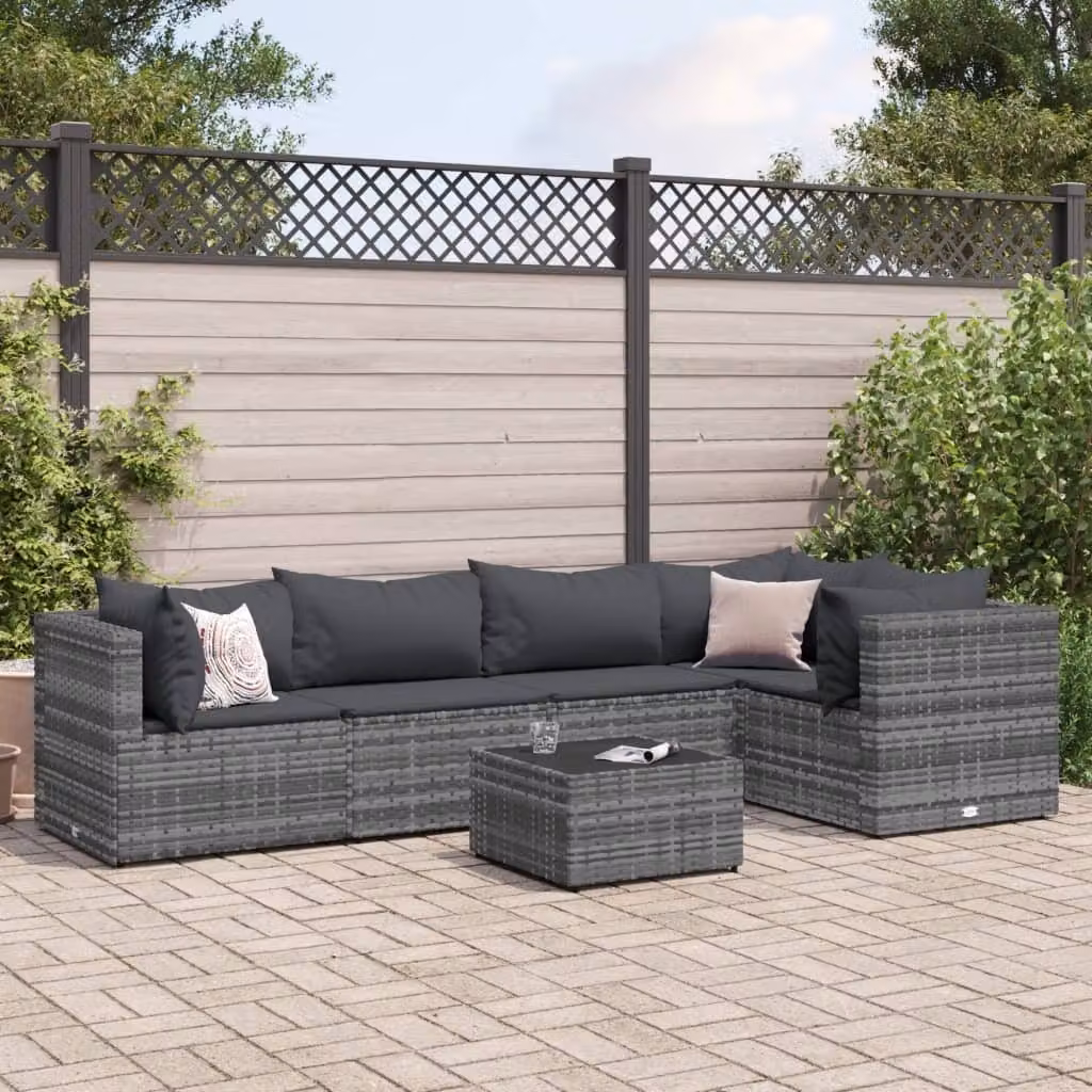 Maison Exclusive - Set da giardino 6 pezzi con cuscini grigio in polyrattan