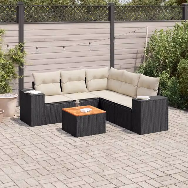 Set Divano da Giardino 6 pz con Cuscini Nero in Polyrattan 3257771