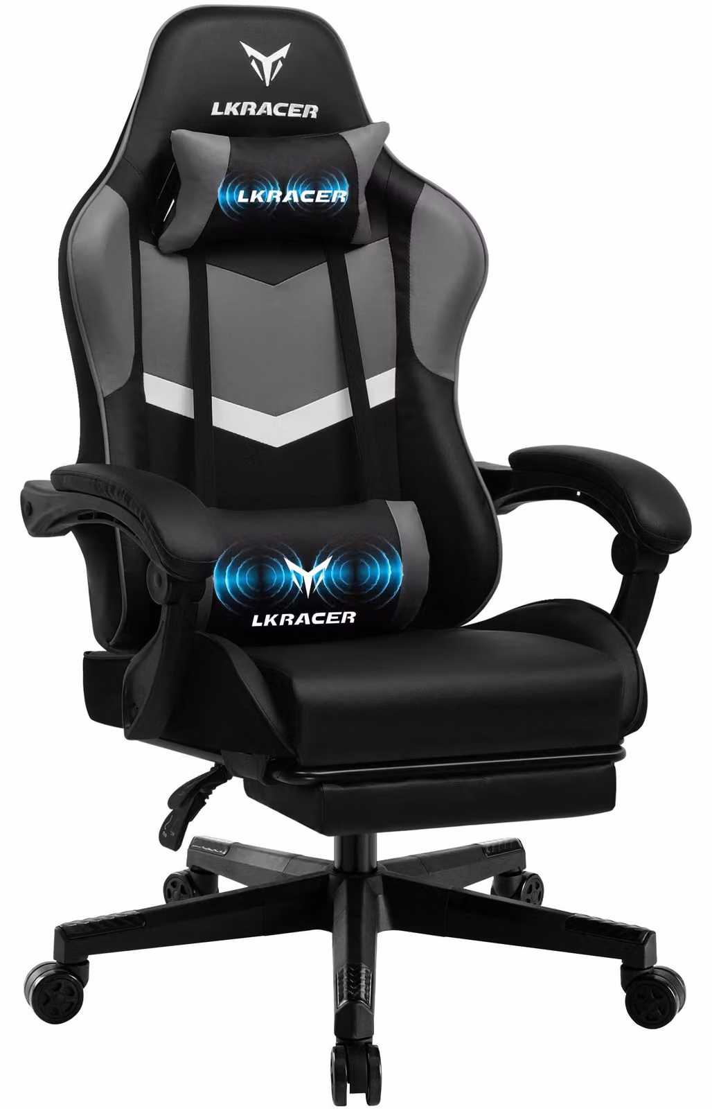 Sedia da gaming - Sedia da ufficio LRF300 - Con poggiapiedi - Ergonomica - Regolabile in altezza - Girevole a 360° - Pelle finta - Max. 150 kg - Grigio