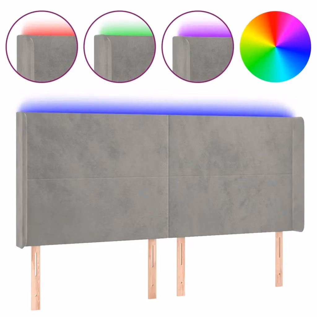 Testiera con LED e porta USB vidaXL in velluto grigio, L: 203 cm, P: 16 cm, H: 118 cm – 2