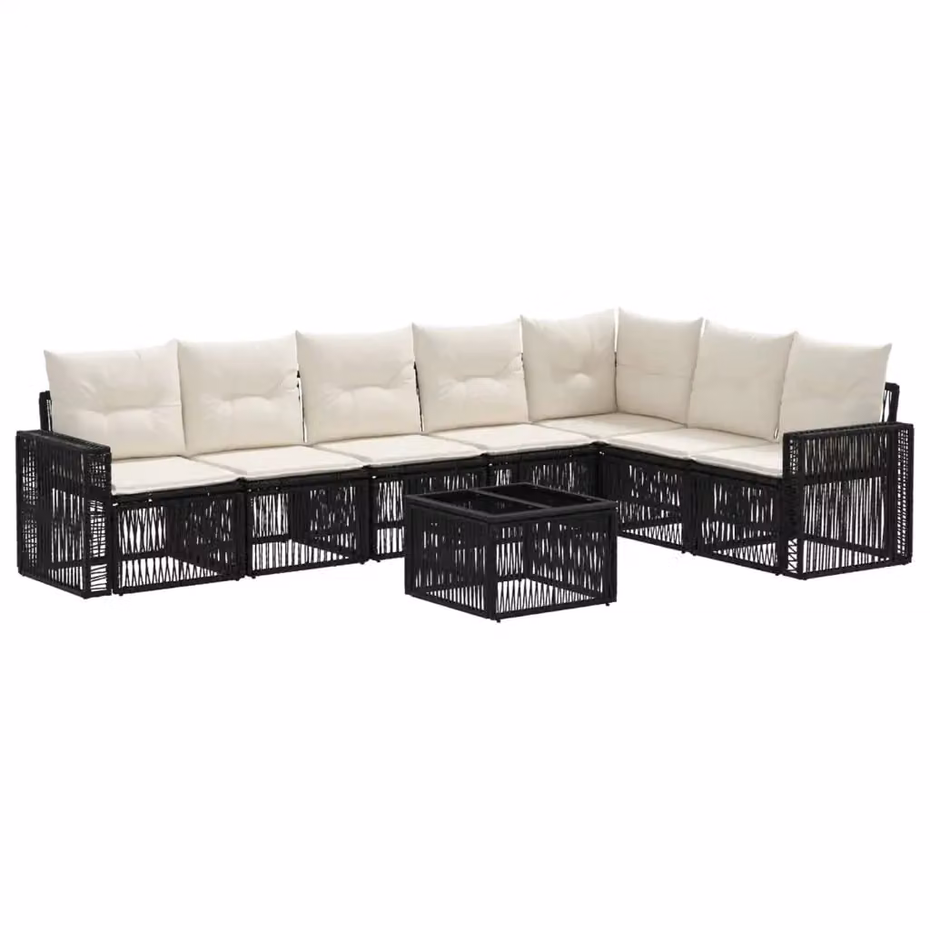 Set Divano da Giardino a L con Poltrona e Tavolino vidaXL, 8 Pezzi, Nero e Bianco Crema con Cuscini in Polyrattan e Struttura in Acciaio – 2