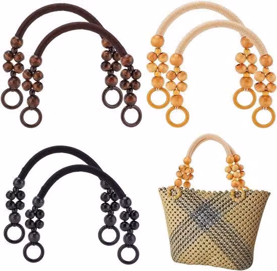 Borsa con manici in perline di legno - 6 pezzi - Adatta al fai da te