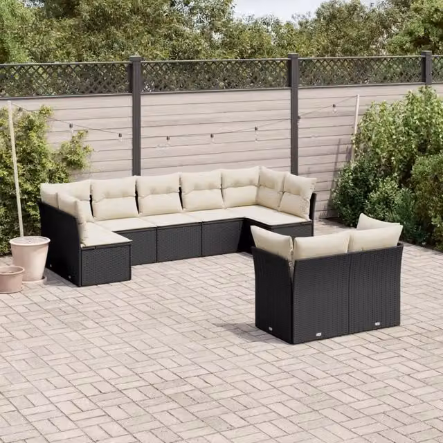 Set Divani da Giardino 9 pz con Cuscini Nero in Polyrattan 3218146