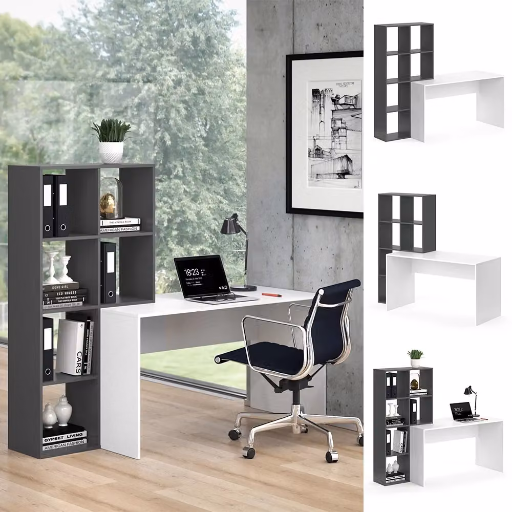 Scrivania moderna Vicco Mara con ripiani, Bianco e Antracite, L: 166.8 cm, P: 59 cm, H: 76.7 cm – 2