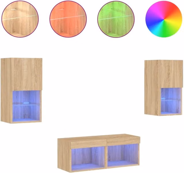 Mobili TV a Muro 4pz | Armadietto TV | Mobile Porta TV con Luci LED Rovere Sonoma