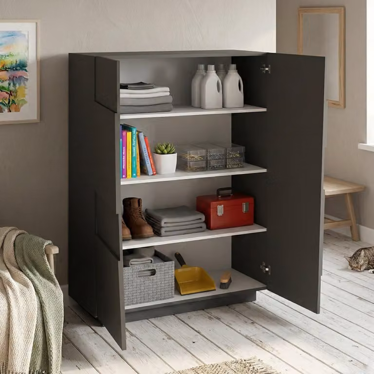 Dmora Armadio Multiuso 2 Ante Aulla 44x126h cm Nero Antracite, 2 Ante 4 Vani  Italy