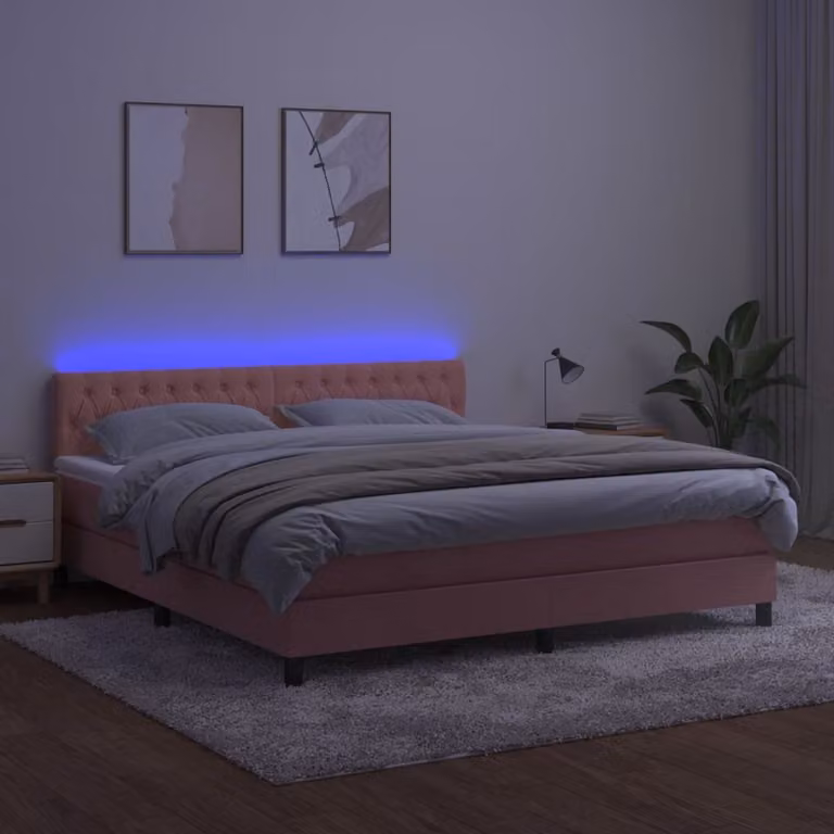 Maison Exclusive - Letto a Molle con Materasso e LED Rosa 160x200 cm in Velluto
