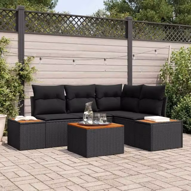 Set Divano da Giardino 4 pz 4-Numero di posti Nero Polyrattan 3356748