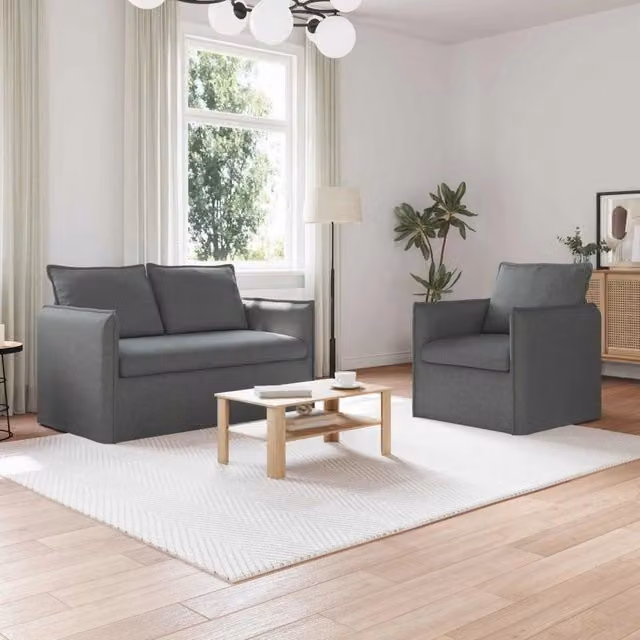 Set di 2 divani moderni vidaXL in tessuto grigio con struttura in metallo e coperture rimovibili – 1