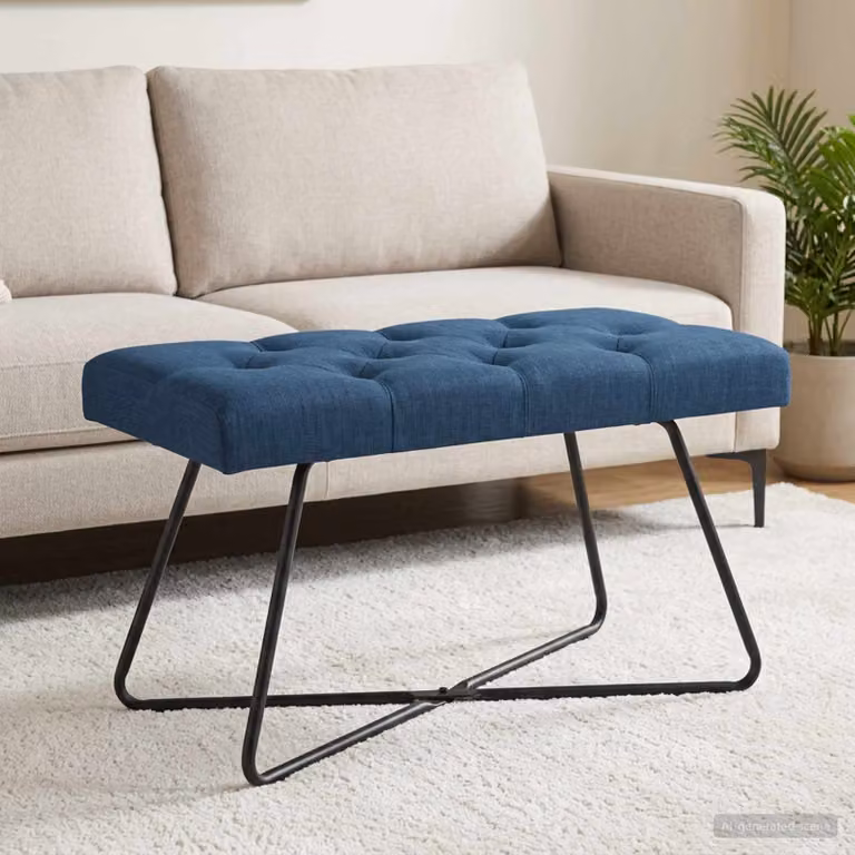 Panchina imbottita con bottoni vidaXL in tessuto blu L: 80 cm, P: 40 cm, H: 46 cm