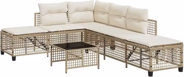 Set Salotto da Giardino ad Angolo Moderno DESIGN IN con Divano 3 Posti, Elemento Angolare, Tavolino e Cuscini Beige e Bianco
