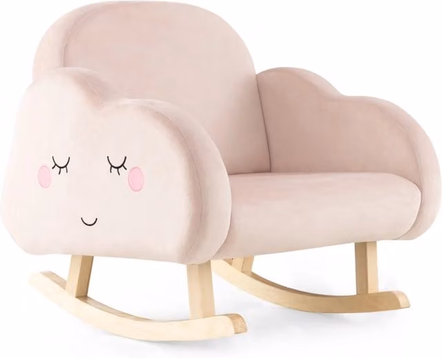 Sedia a dondolo per bambini Design Mania in velluto rosa con gambe in legno e braccioli