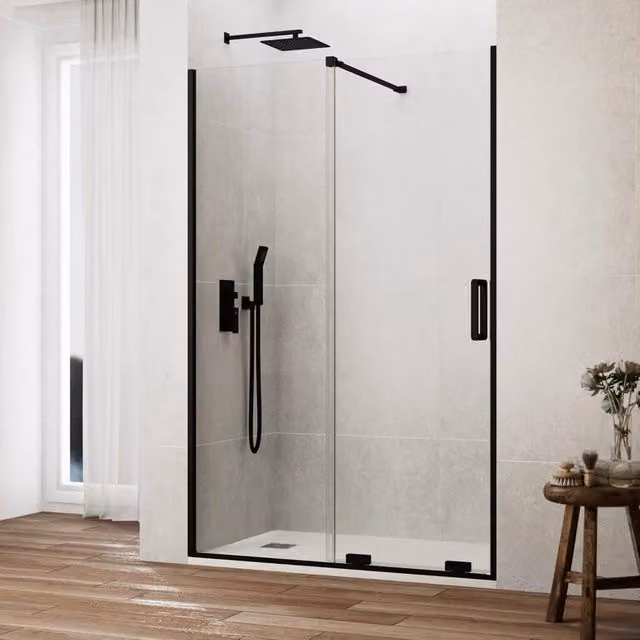 Box doccia KENNA 1 rettangolare con un elemento fisso e uno scorrevole, vetro trasparente e finitura nero opaco, L: 160 cm, H: 195 cm, P: 8 cm