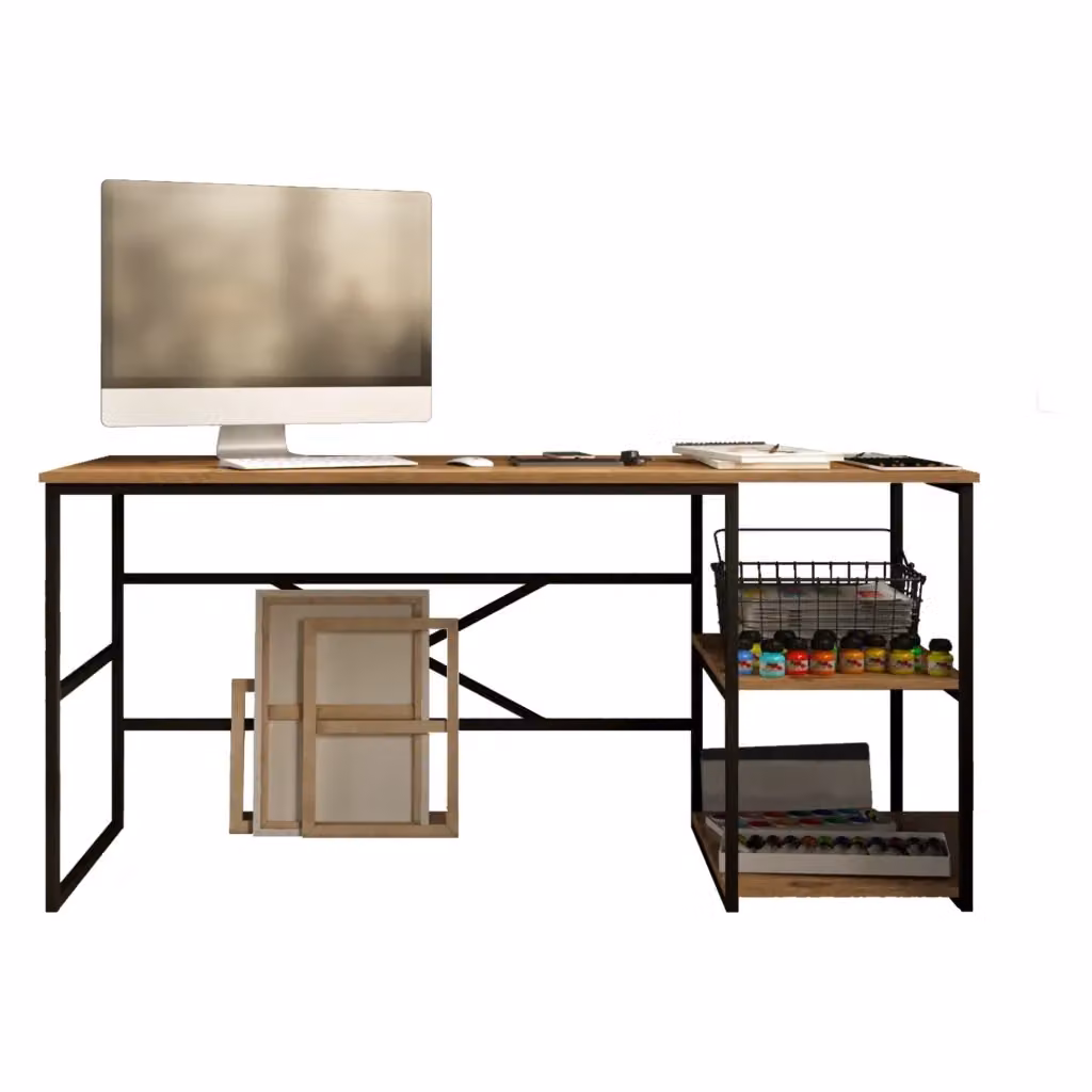 Scrivania moderna DMORA in legno color rovere e nero per home office L: 160 cm, P: 60 cm, H: 75 cm – 2