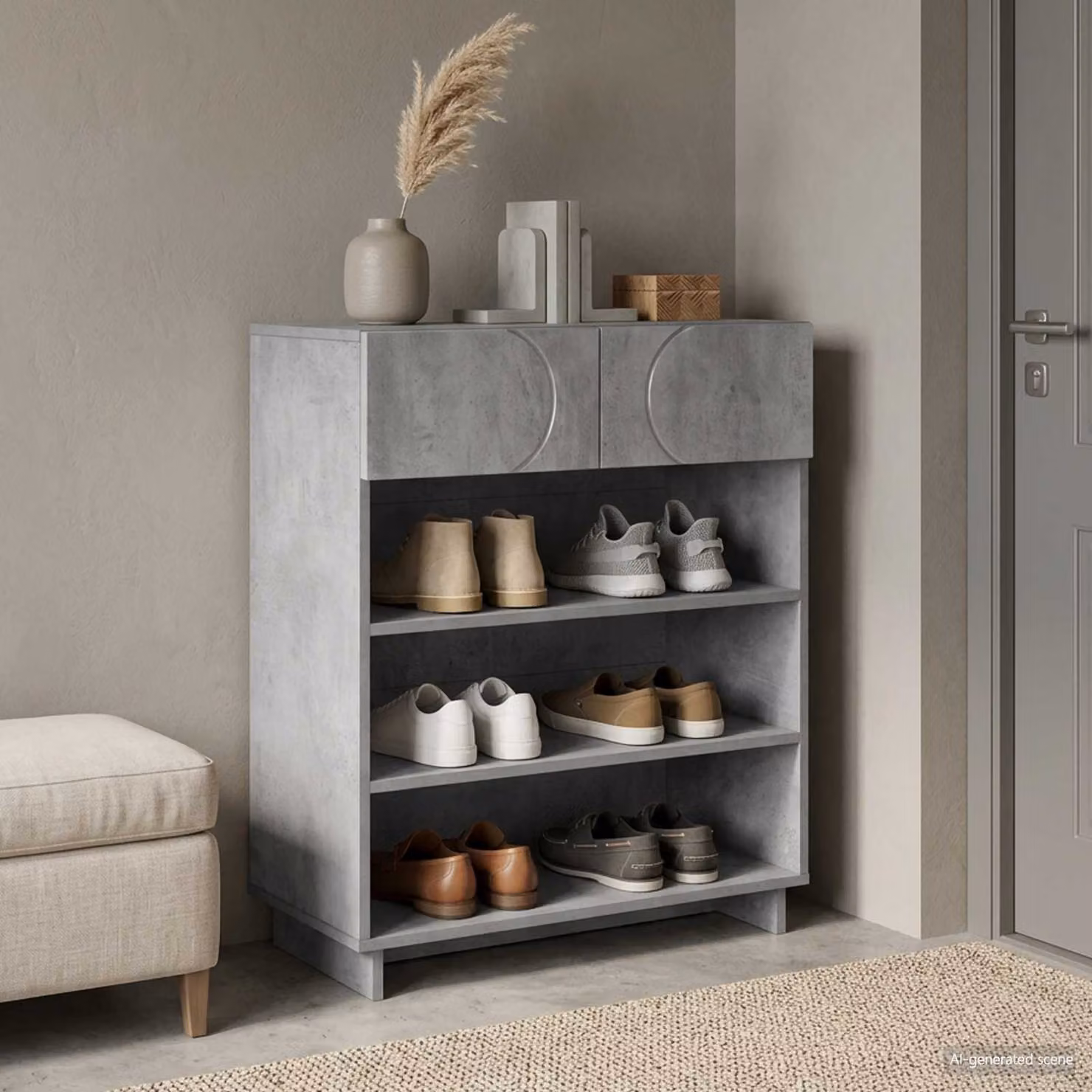 Scarpiera moderna vidaXL in legno MDF Grigio con ante a battente e ripiani, L/P/H: 73 x 38 x 87,5 cm