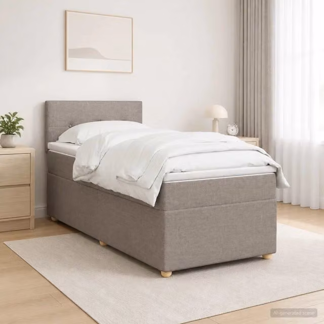 Letto box spring con materasso Tortora 100 x 200 cm Tessuto 3450892