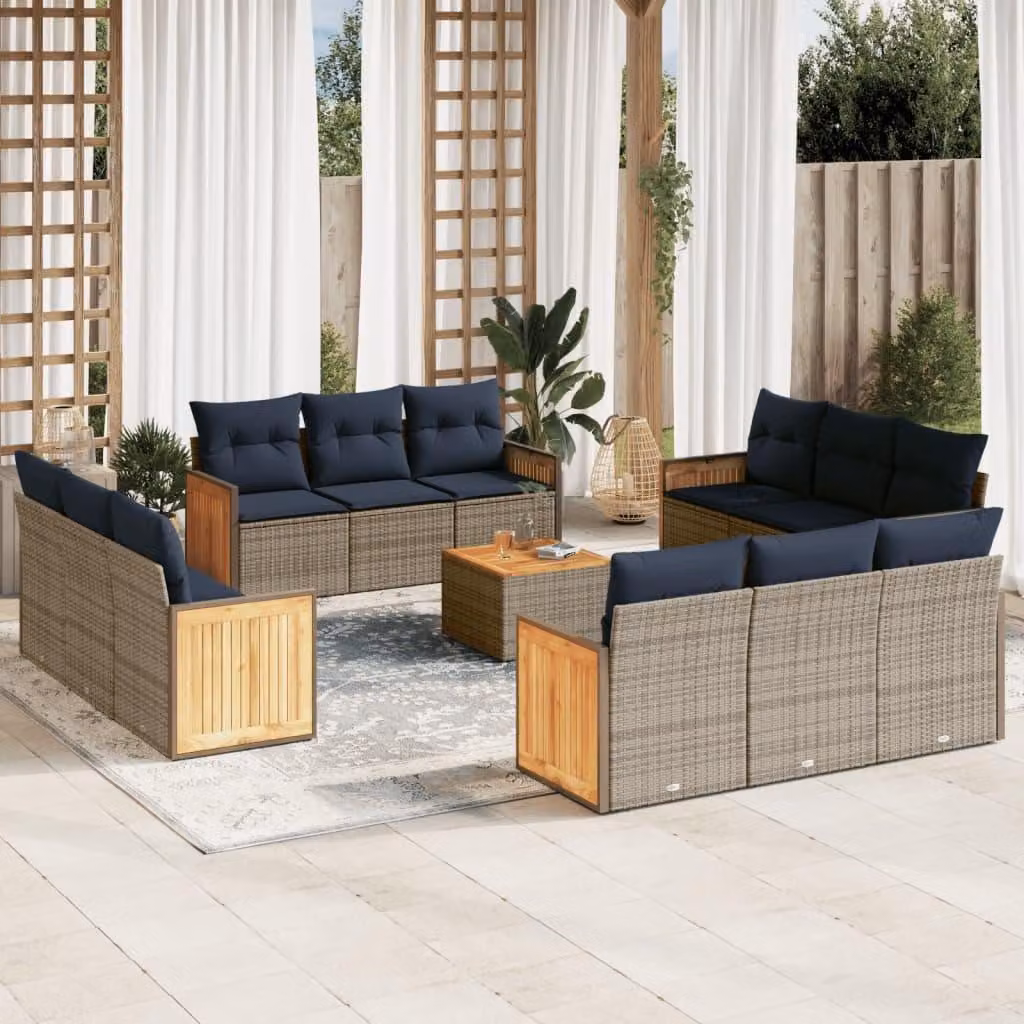 Maison Exclusive - Set da giardino composto da 13 pezzi con cuscini, grigio, polyrattan