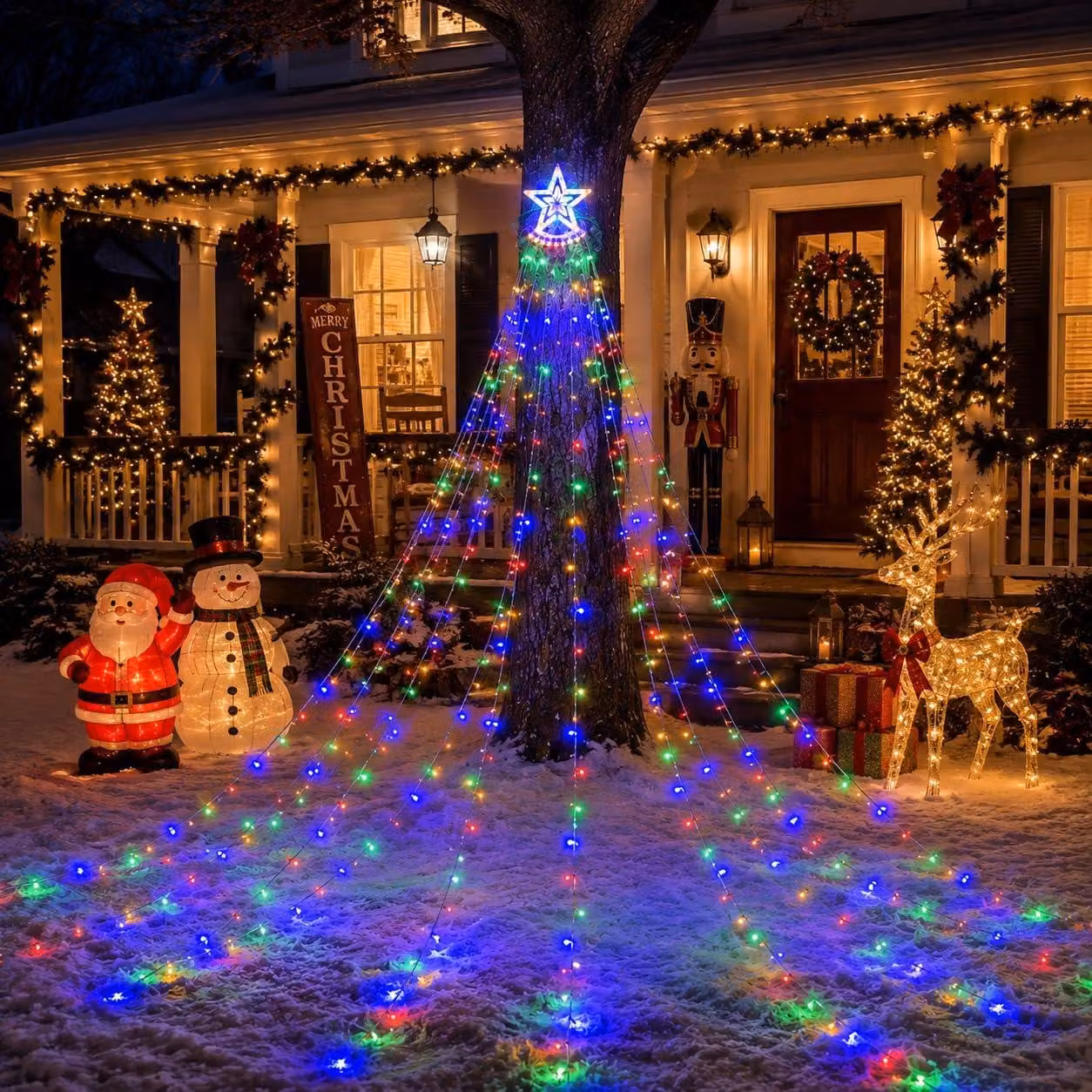 Catena luminosa a cascata a LED, 3,5 metri, 350 LED, 8 modalità, multicolore