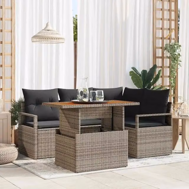 Set Divano da Giardino 5 pz Grigio Poly Rattan 3358442