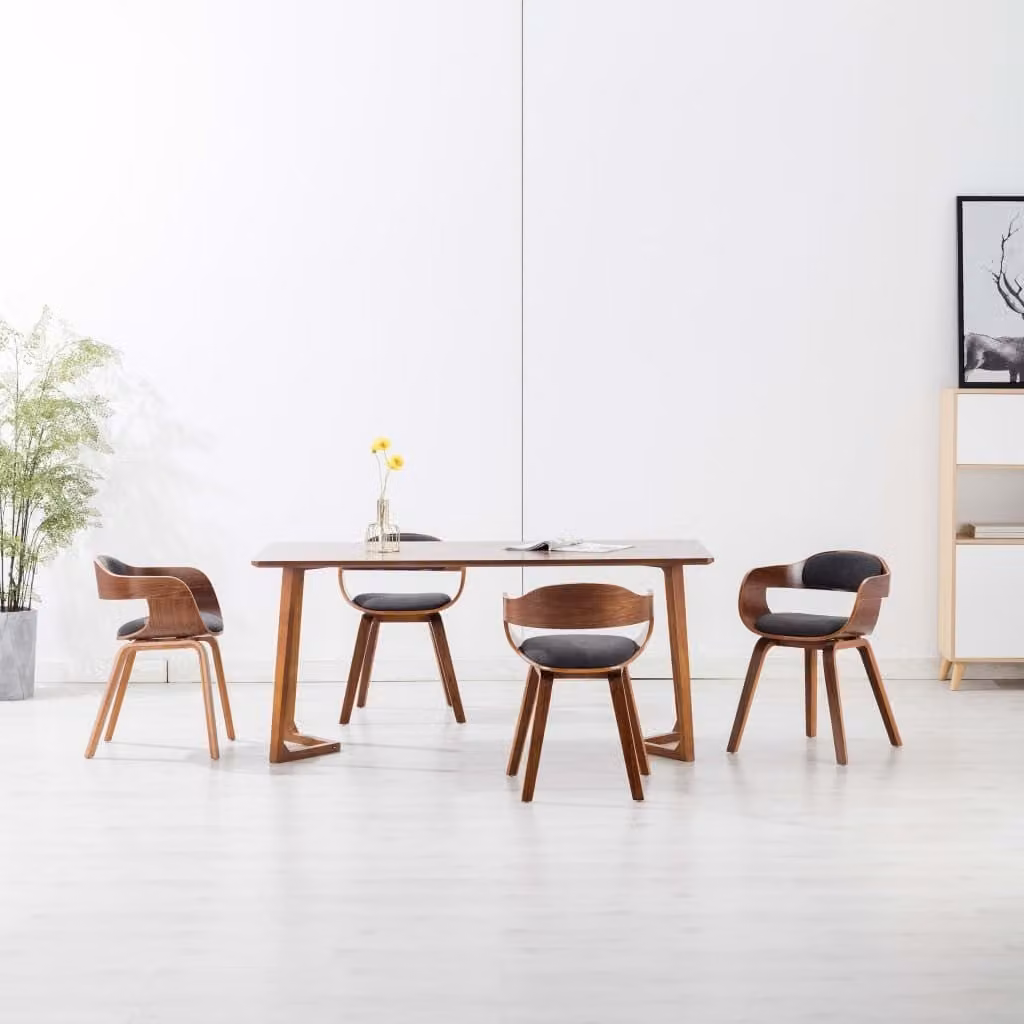 The Living Store Sedie da pranzo 4 pz. Tessuto grigio scuro e legno curvato