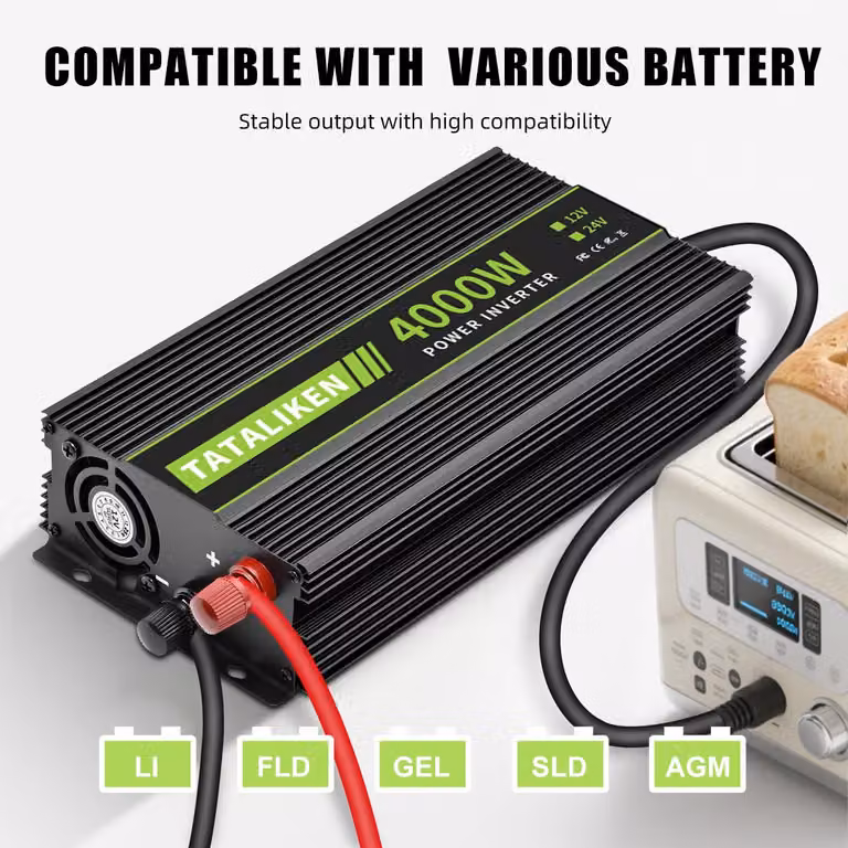 Convertitore di tensione da 12 V a 220 V, 4000 W, colore nero, con display digitale