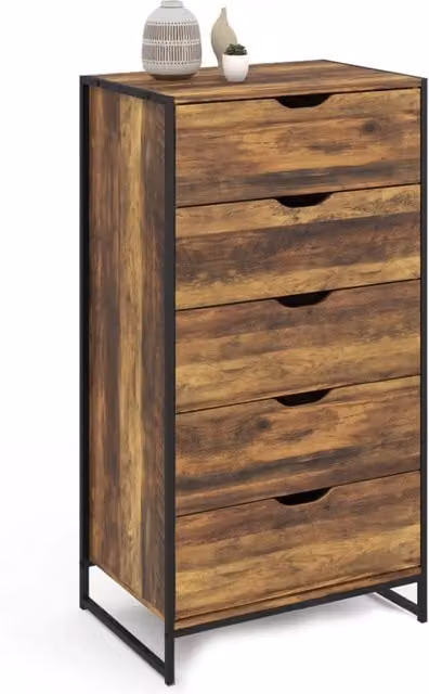 Comòda IDMarket HAWKINS con 5 cassetti in stile industriale, marrone e nero – 1