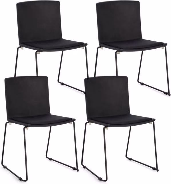 Set 4 Sedie 43,5x50x79 cm Giulia in Poliestere Nero e Nero