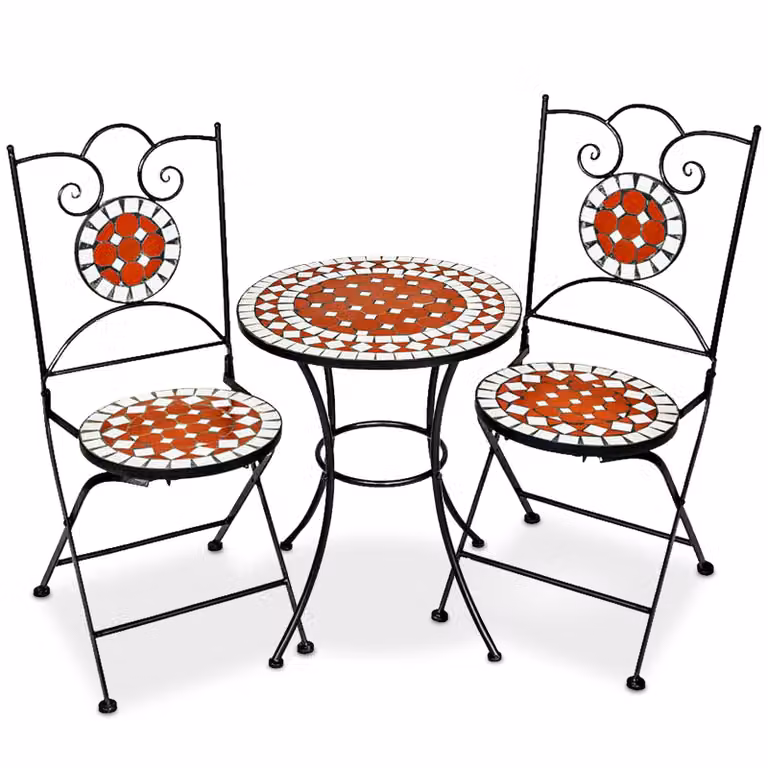 Set di tavolo e 2 sedie TecTake con piano in mosaico ceramico e struttura in acciaio marrone, Tavolo Ø 60 cm
