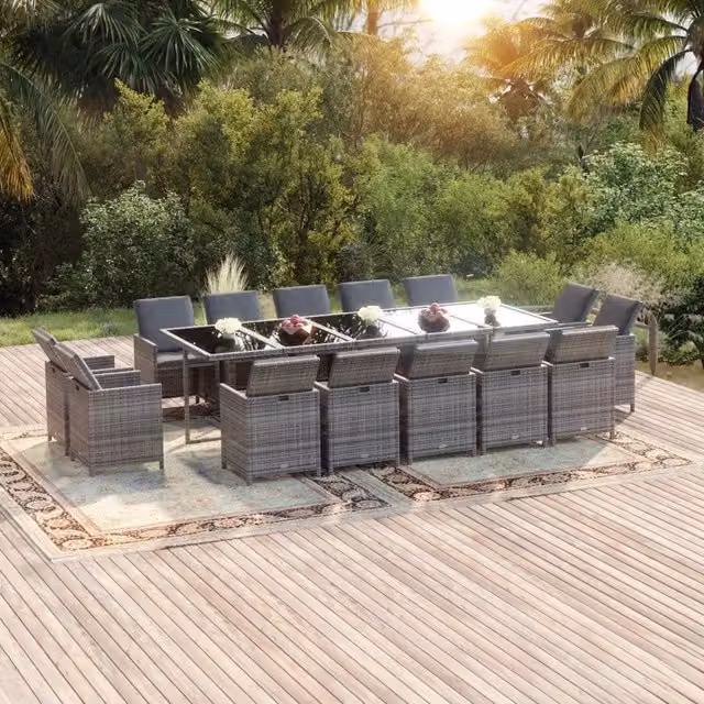 Set da pranzo da giardino moderno vidaXL in polyrattan e vetro grigio, 15 pezzi – 1