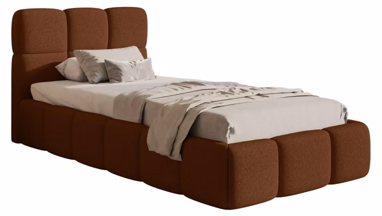 Selsey Cloudy – Letto imbottito 90x200 cm, contenitore e rete a doghe, ciniglia color rame