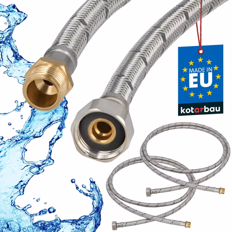 KOTARBAU® 2 Pezzi Tubo Flessibile per Rubinetto 1/2" x 3/8" Rinforzato 200cm Tubo Flessibile Rubinetto Cucina Maschio x Femmina Acciaio Inox